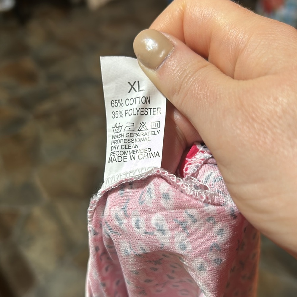 Pink and White Floral Short Sleeve Button Down Tie in the Front Dress Size XL - Picture 6 of 6